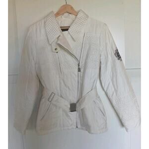 Bogner Jacket Womens Size 6 White Quilted Belted Embroidered Ski Coat Sports